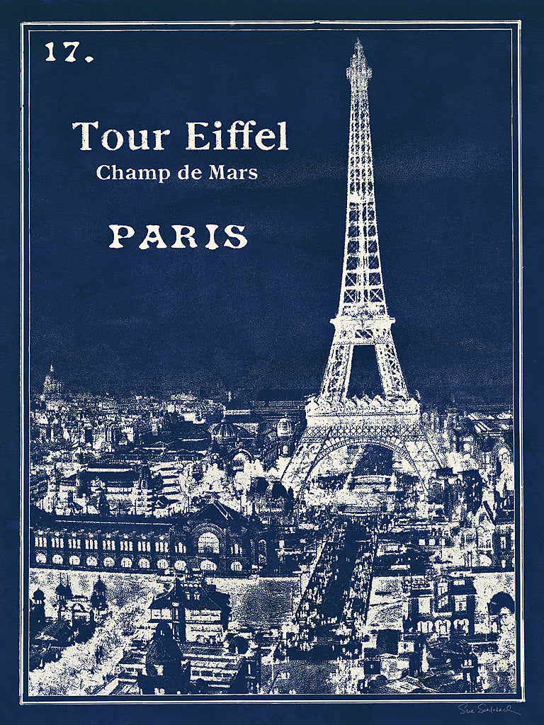 Reproduction of Blueprint Eiffel Tower by Sue Schlabach - Wall Decor Art