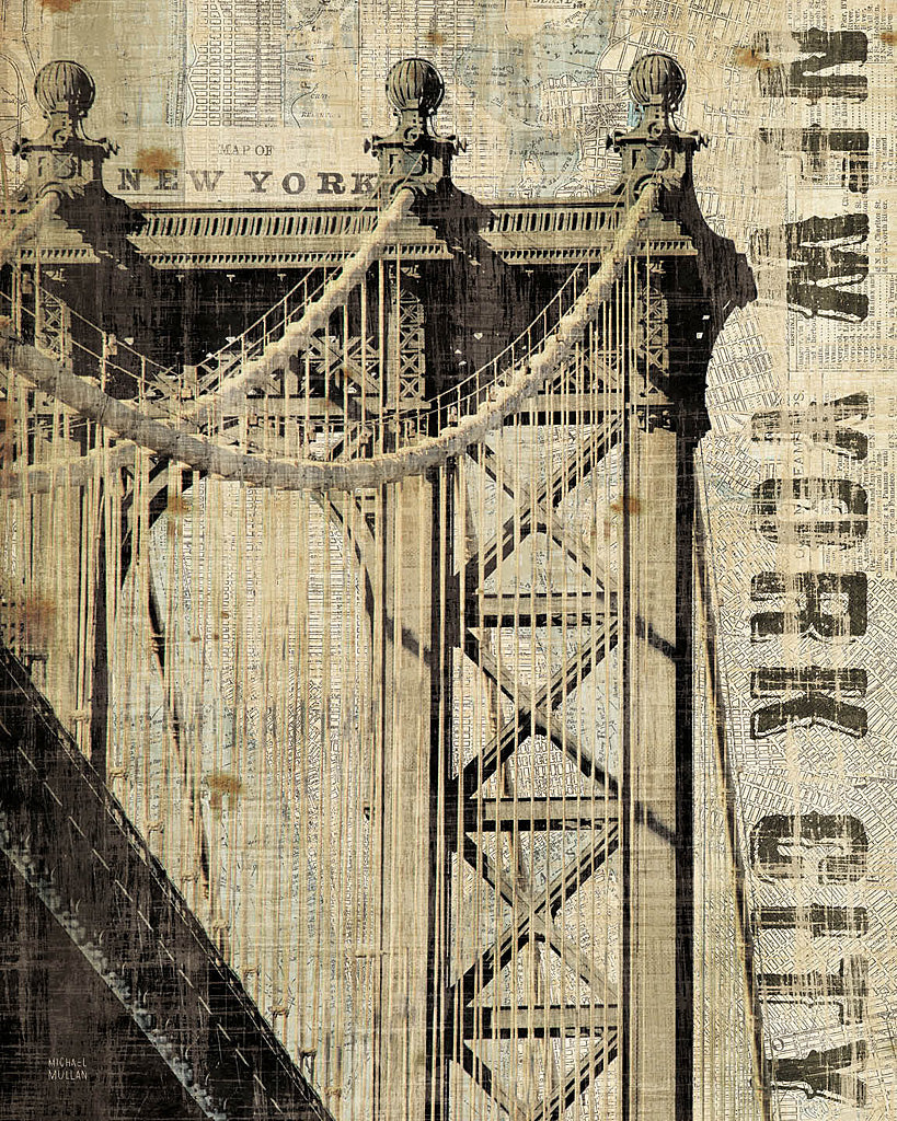 Reproduction of Vintage NY Manhattan Bridge by Michael Mullan - Wall Decor Art