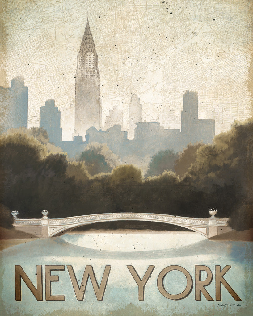 Reproduction of City Skyline New York Vintage V2 by Marco Fabiano - Wall Decor Art