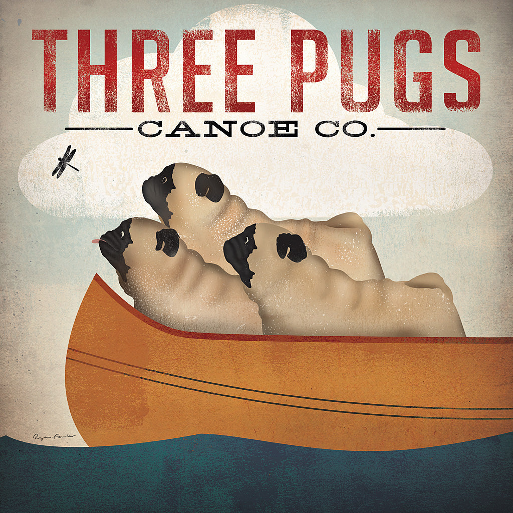 Reproduction of Three Pugs in a Canoe v3 by Ryan Fowler - Wall Decor Art