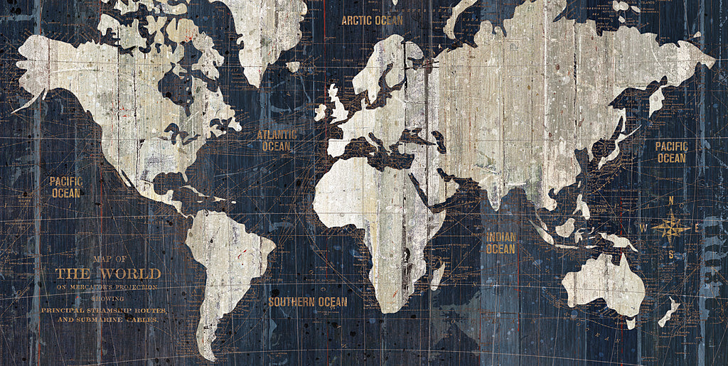 Reproduction of Old World Map Blue by Wild Apple Portfolio - Wall Decor Art
