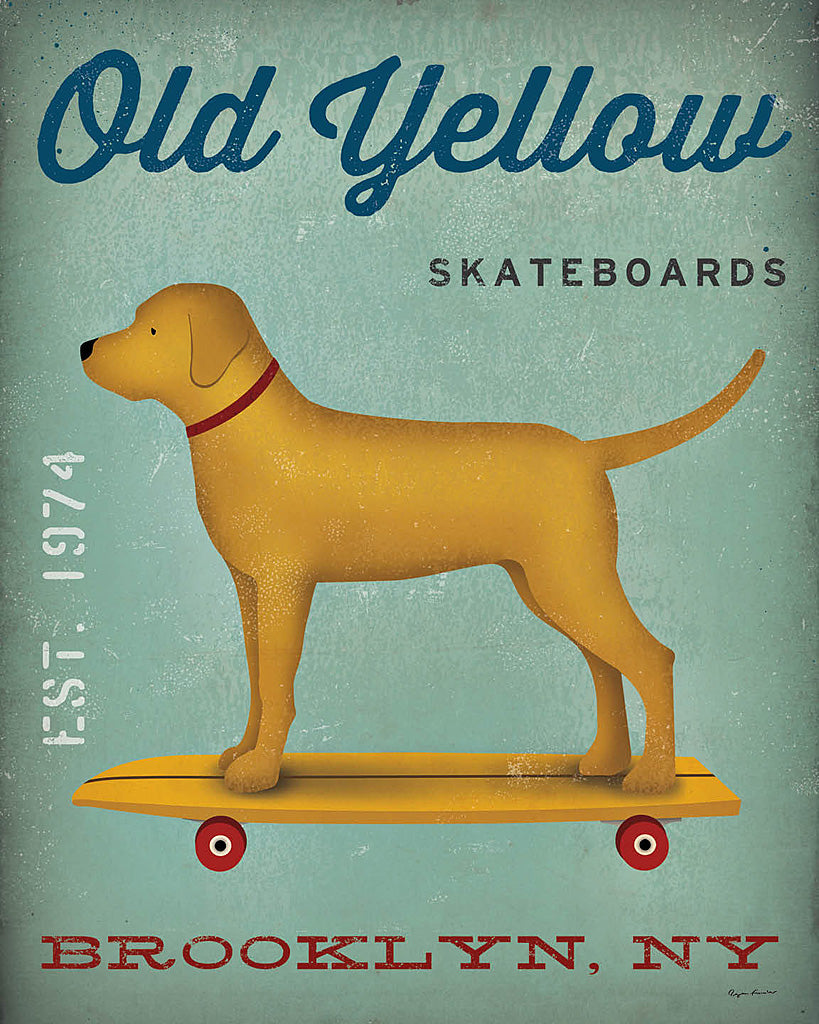 Reproduction of Golden Dog on Skateboard by Ryan Fowler - Wall Decor Art
