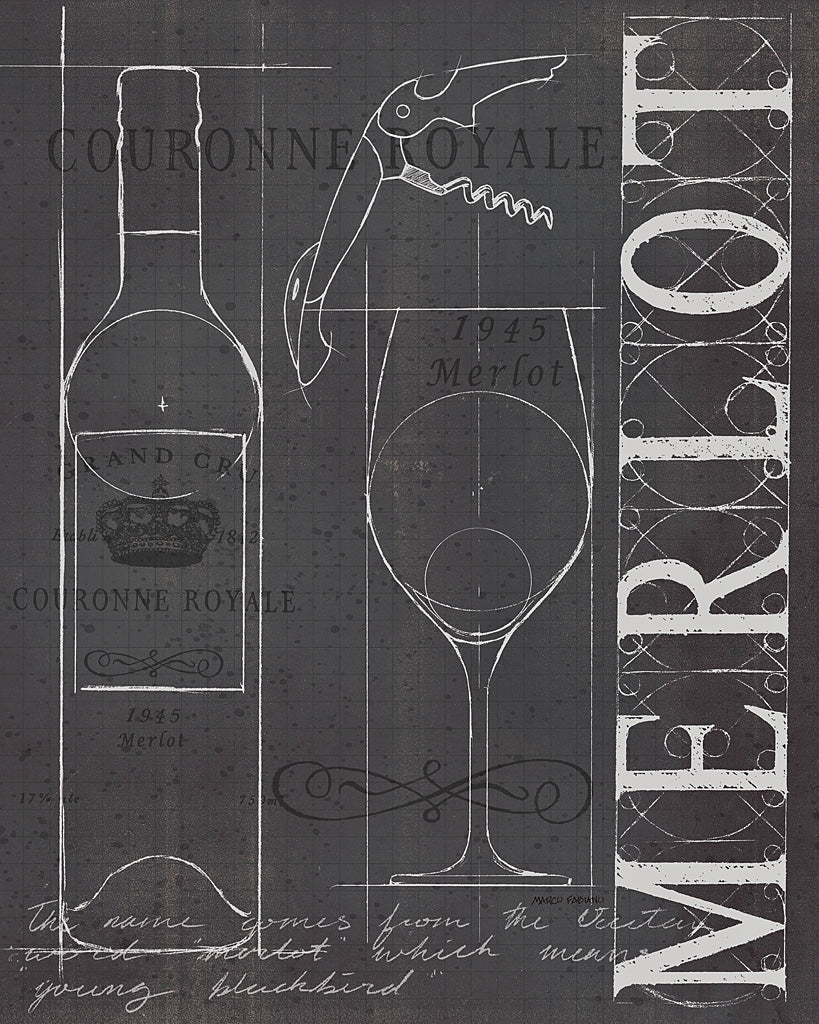 Reproduction of Wine Blueprint II v2 Charcoal by Marco Fabiano - Wall Decor Art