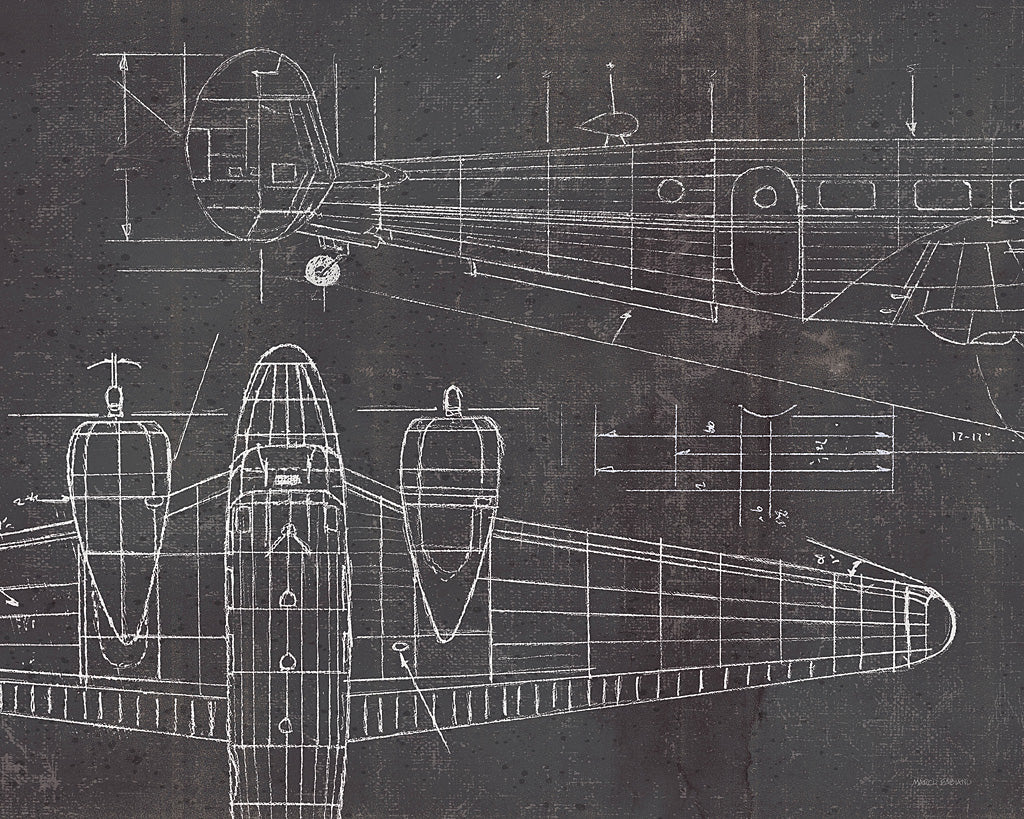 Reproduction of Plane Blueprint II v2 by Marco Fabiano - Wall Decor Art