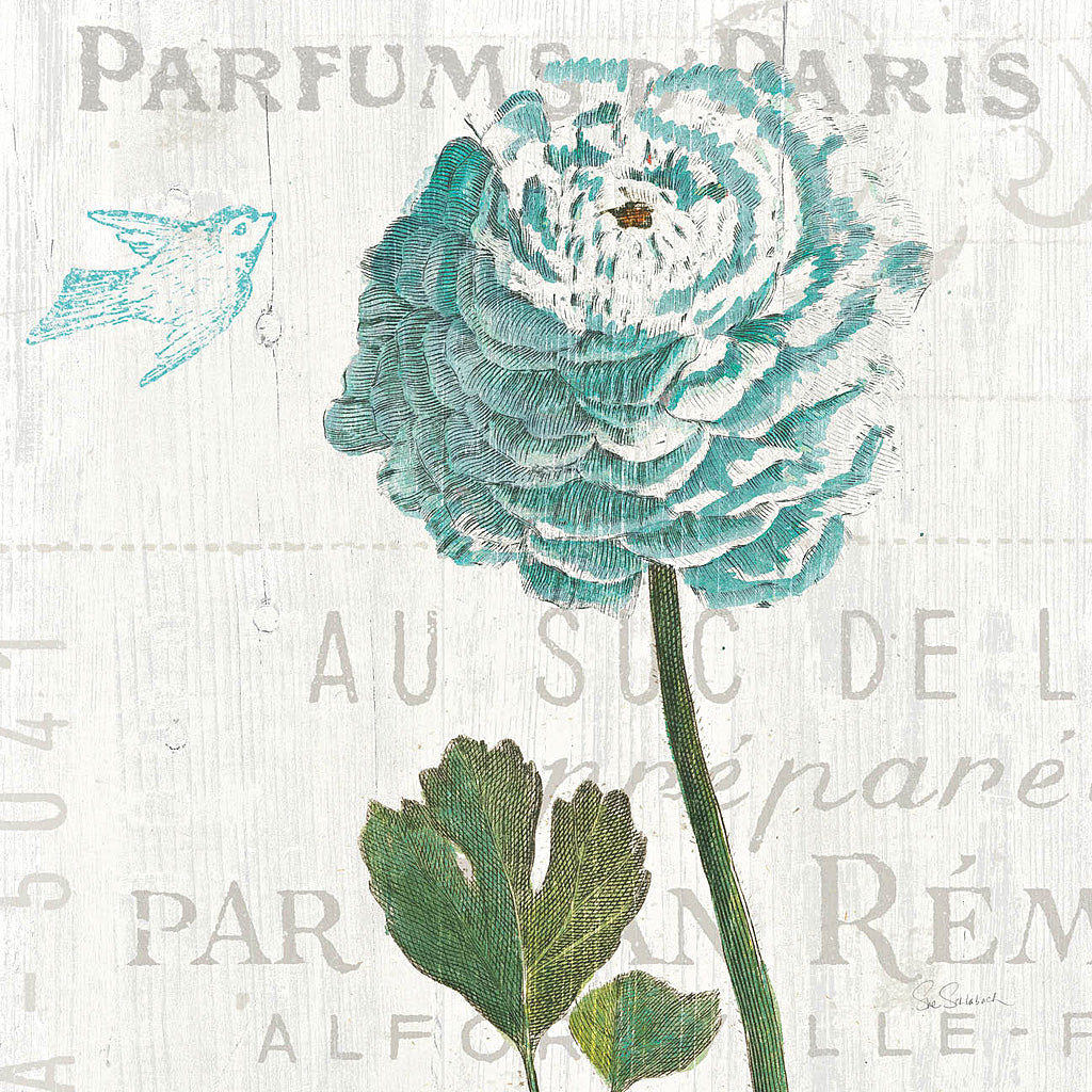 Floral Messages on Wood II Blue