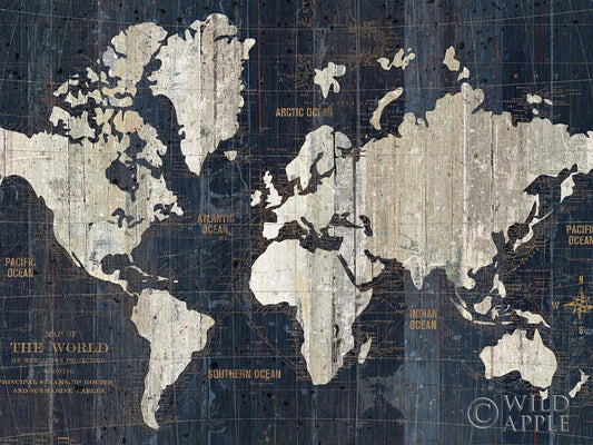 Reproduction of Old World Map Blue Crop by Wild Apple Portfolio - Wall Decor Art