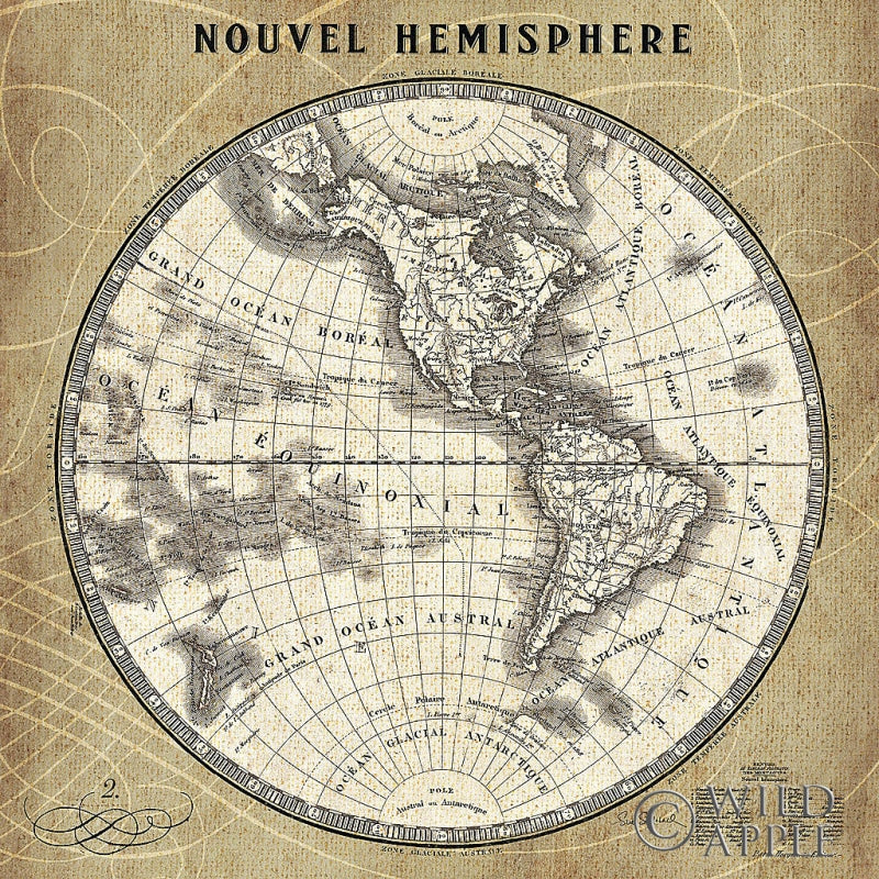 Reproduction of French World Map III by Sue Schlabach - Wall Decor Art