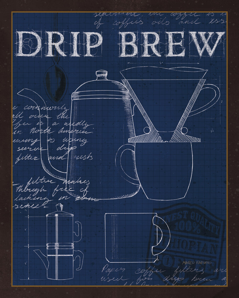 Reproduction of Coffee Blueprint III Indigo by Marco Fabiano - Wall Decor Art
