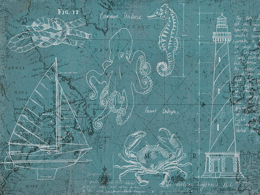 Reproduction of Coastal Blueprint by Marco Fabiano - Wall Decor Art