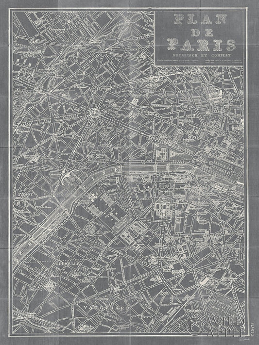 Reproduction of Blueprint Map Paris Grey by Sue Schlabach - Wall Decor Art