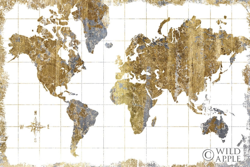 Reproduction of Gilded Map by Wild Apple Portfolio - Wall Decor Art