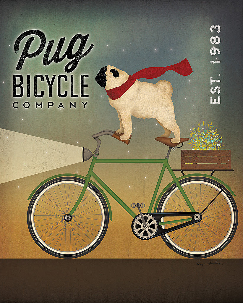 Reproduction of Pug on a Bike by Ryan Fowler - Wall Decor Art