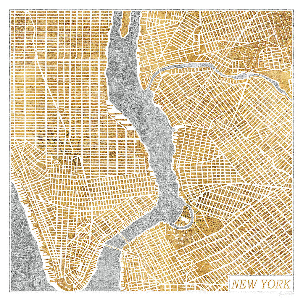 Reproduction of Gilded New York Map by Laura Marshall - Wall Decor Art