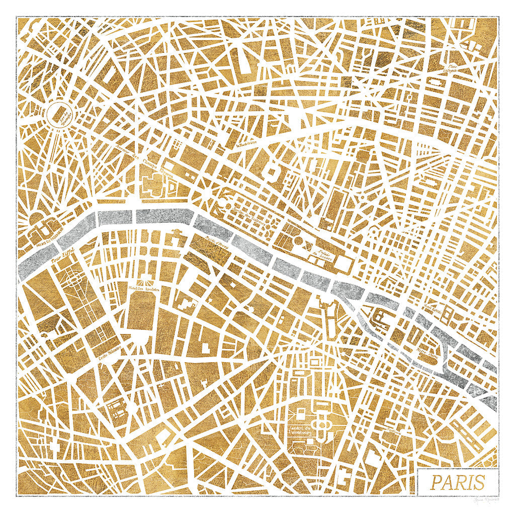 Reproduction of Gilded Paris Map by Laura Marshall - Wall Decor Art