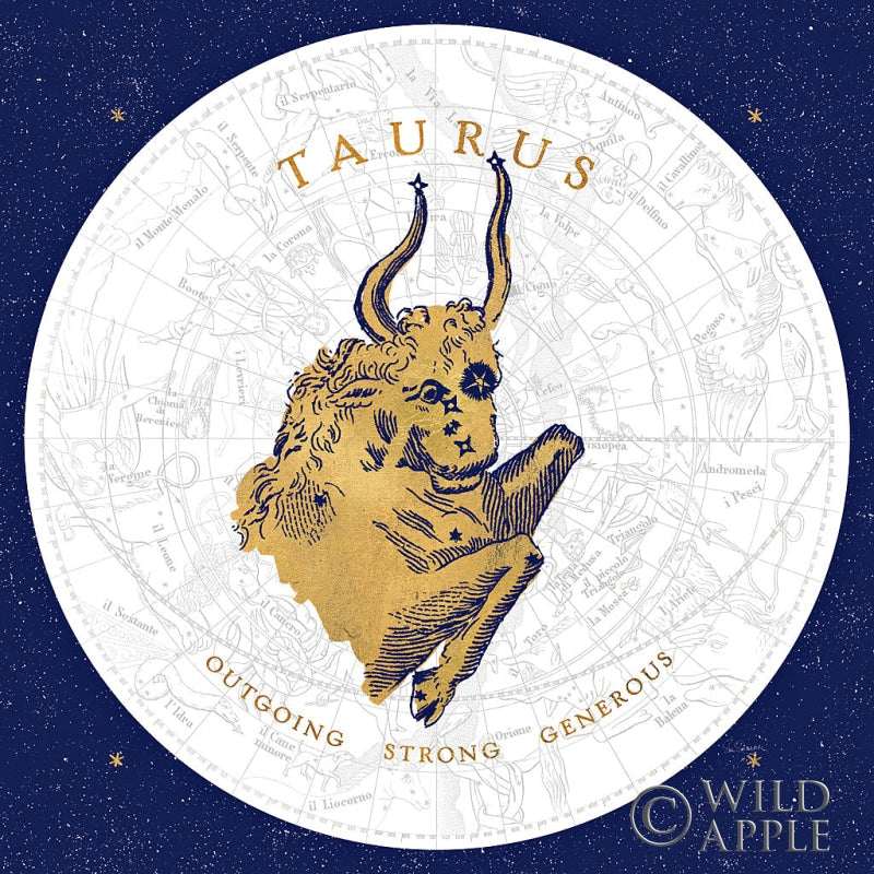 Reproduction of Gilded Zodiac Taurus by Sue Schlabach - Wall Decor Art