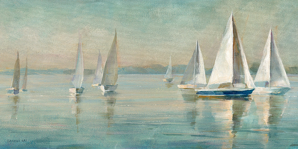 Reproduction of Sailboats at Sunrise Crop by Danhui Nai - Wall Decor Art