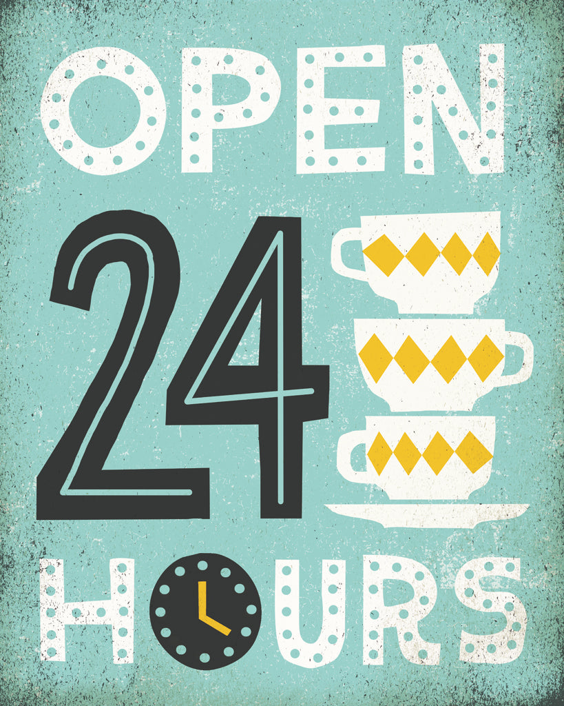 Reproduction of Retro Diner Open 24 Hours by Michael Mullan - Wall Decor Art
