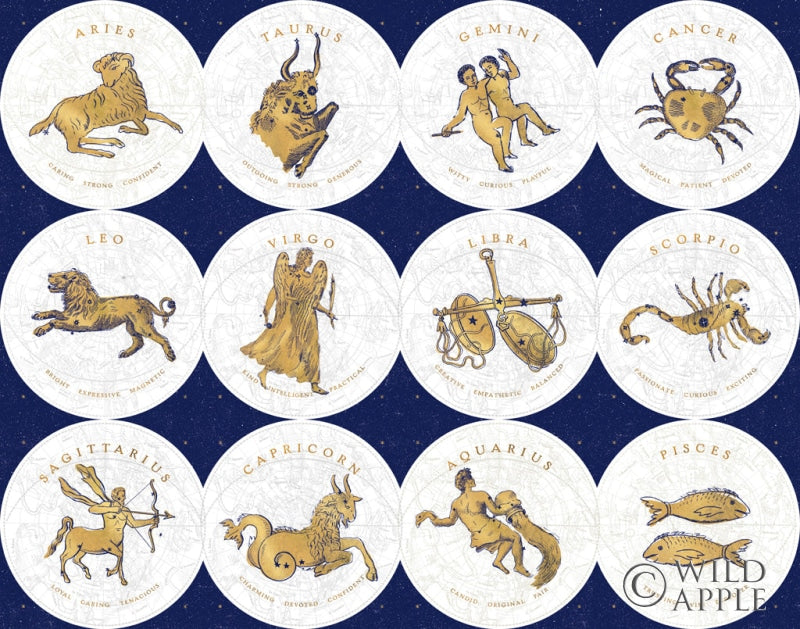 Reproduction of Gilded Zodiac Signs by Sue Schlabach - Wall Decor Art