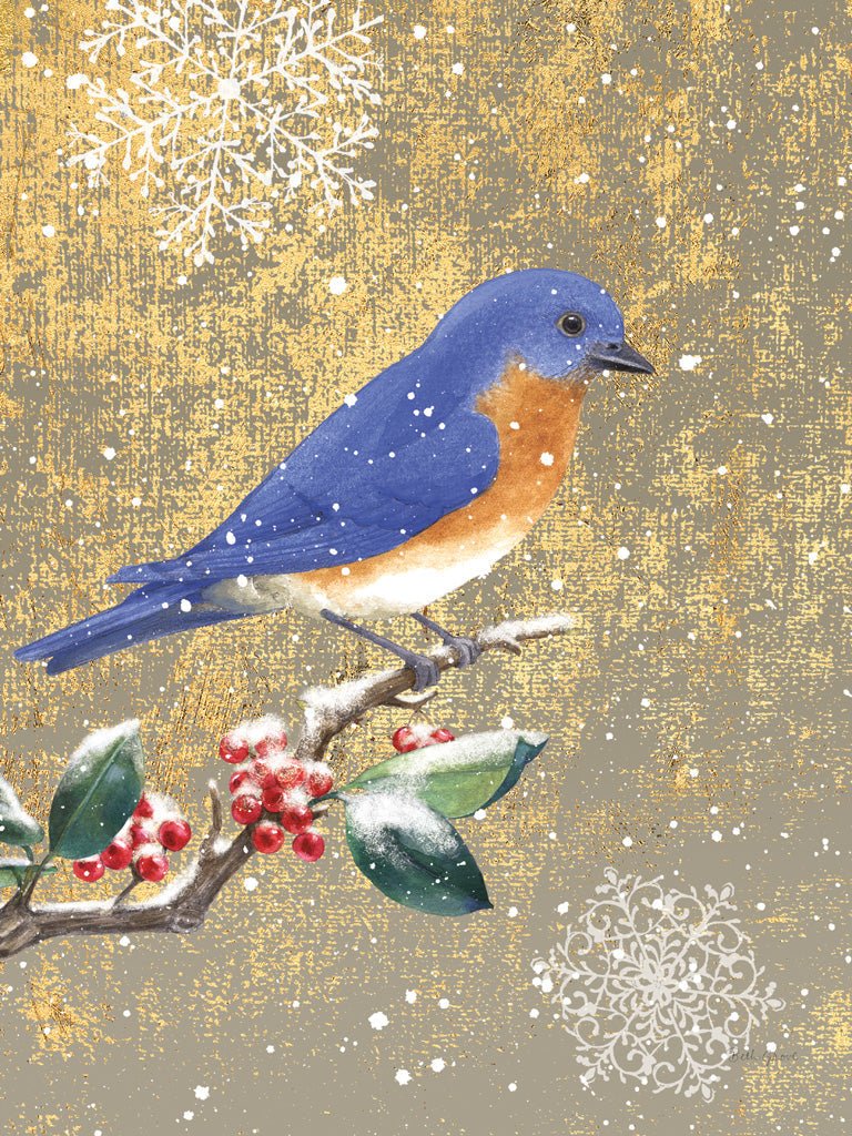 Reproduction of Winter Birds Bluebird Color by Beth Grove - Wall Decor Art