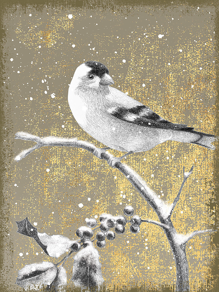 Reproduction of Winter Birds Goldfinch Neutral by Beth Grove - Wall Decor Art