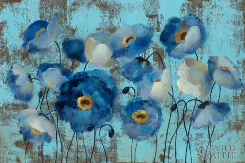 Reproduction of Aquamarine Floral on Blue by Silvia Vassileva - Wall Decor Art