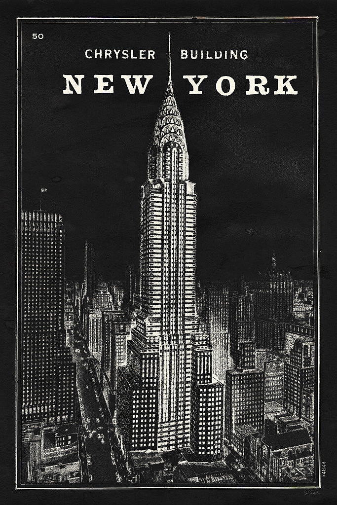 Reproduction of Blueprint Map New York Chrysler Building Black by Sue Schlabach - Wall Decor Art