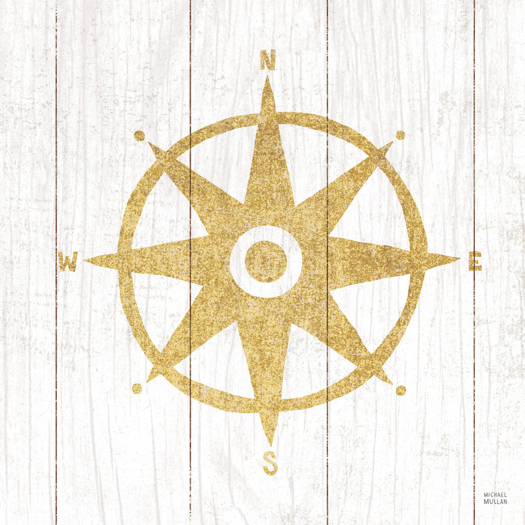 Reproduction of Beachscape IV Compass Gold Neutral by Michael Mullan - Wall Decor Art
