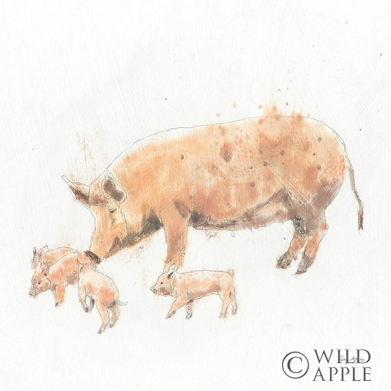 Reproduction of Pig and Piglet by Emily Adams - Wall Decor Art