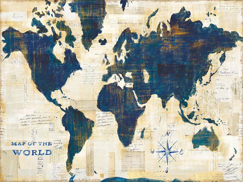 Reproduction of World Map Collage by Sue Schlabach - Wall Decor Art
