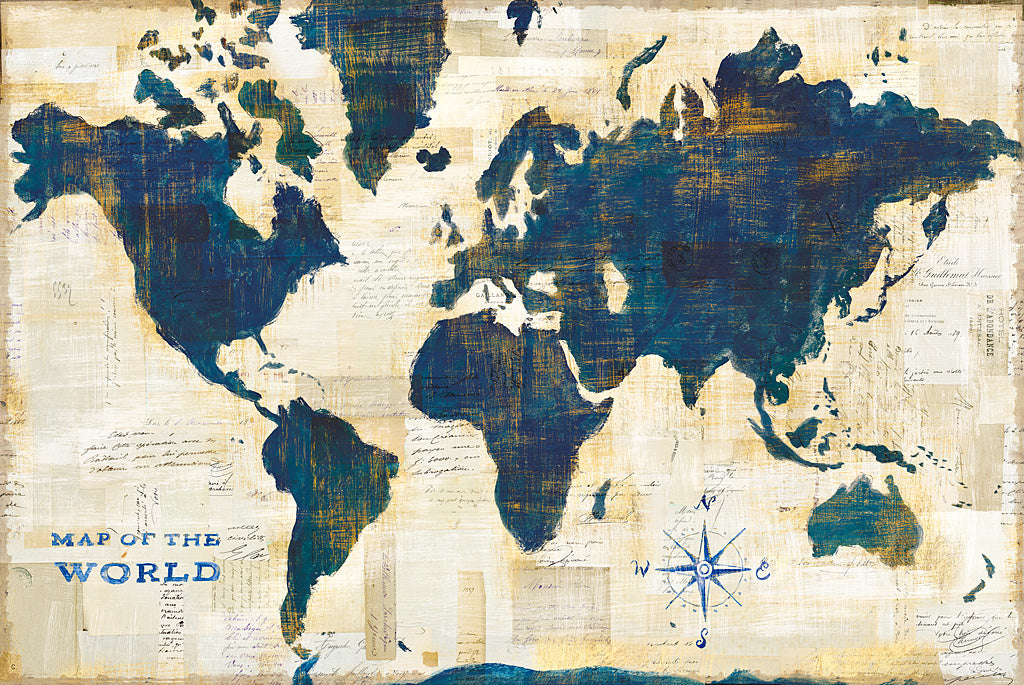 Reproduction of World Map Collage by Sue Schlabach - Wall Decor Art