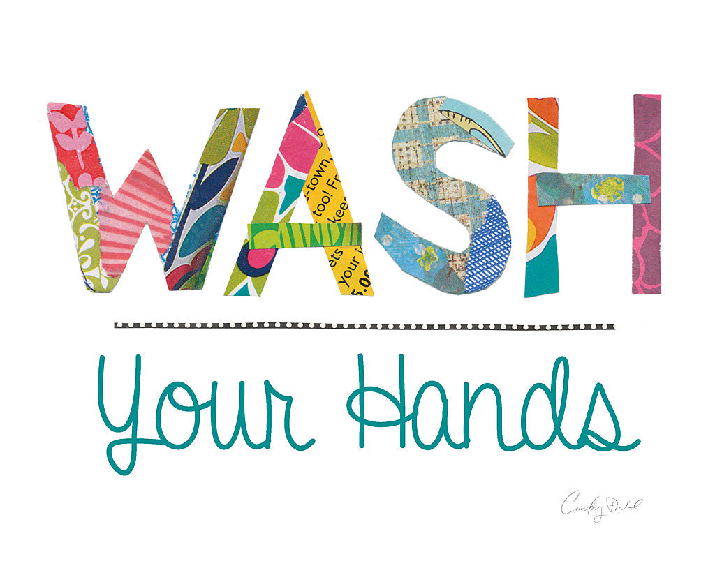 Reproduction of Wash Your Hands Blue Words by Courtney Prahl - Wall Decor Art