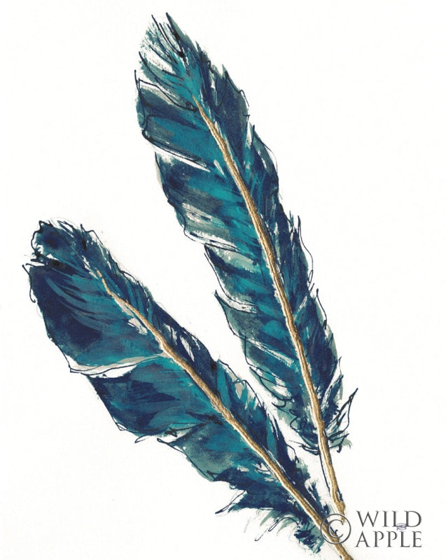 Reproduction of Gold Feathers III Indigo Crop by Chris Paschke - Wall Decor Art