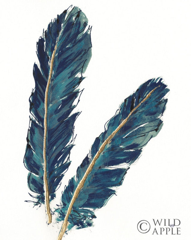Reproduction of Gold Feathers IV Indigo Crop by Chris Paschke - Wall Decor Art