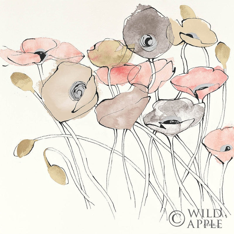 Reproduction of Black Line Poppies I Watercolor Neutral by Shirley Novak - Wall Decor Art