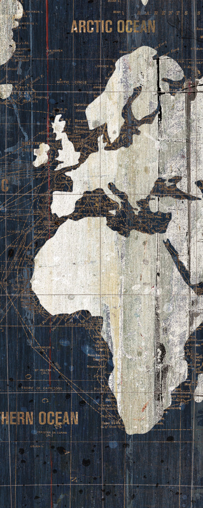 Reproduction of Old World Map Blue Panel III by Wild Apple Portfolio - Wall Decor Art