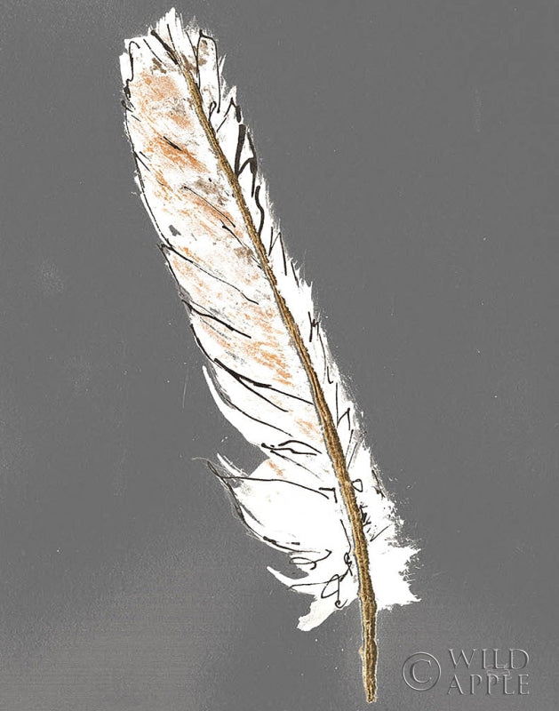 Reproduction of Gold Feathers II on Grey by Chris Paschke - Wall Decor Art