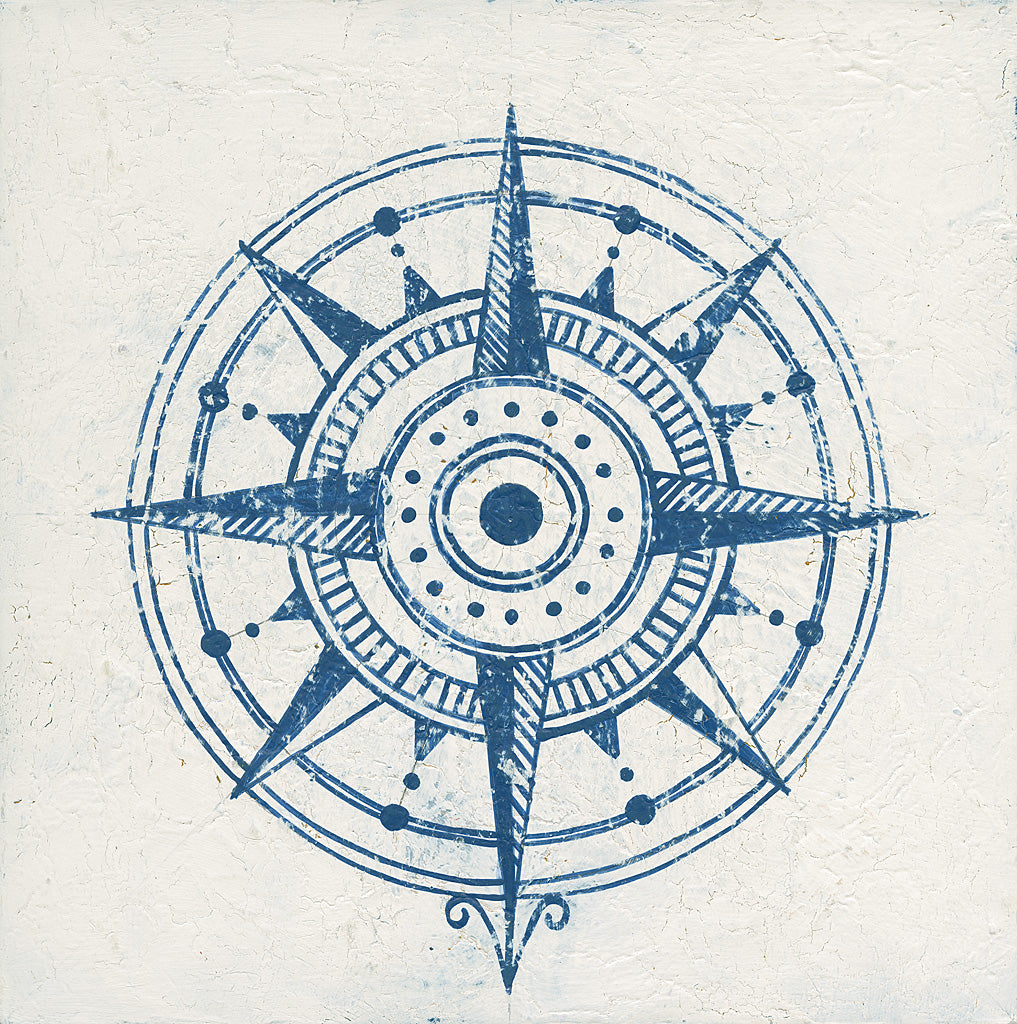 Reproduction of Indigo Gild Compass Rose 1 by Kathrine Lovell - Wall Decor Art