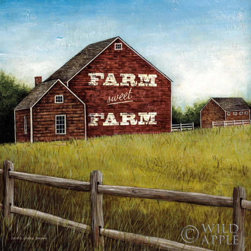 Reproduction of Weathered Barns Red with Words by David Carter Brown - Wall Decor Art