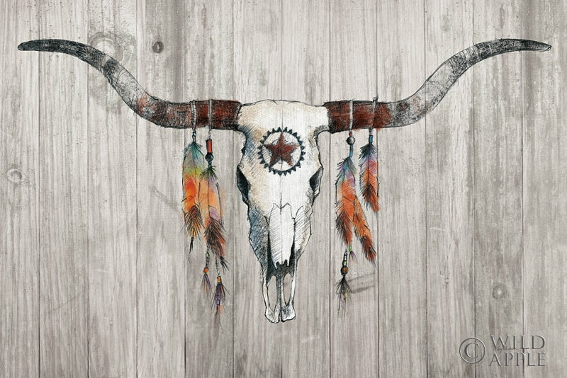 Reproduction of Longhorn on Wood by Avery Tillmon - Wall Decor Art