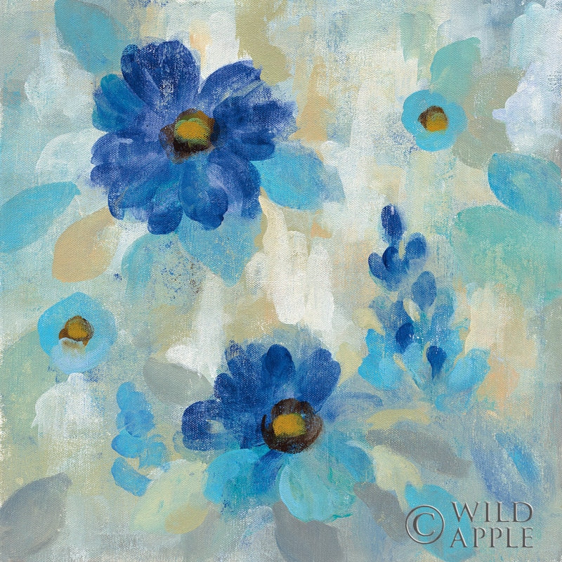 Reproduction of Blue Flowers Whisper II by Silvia Vassileva - Wall Decor Art