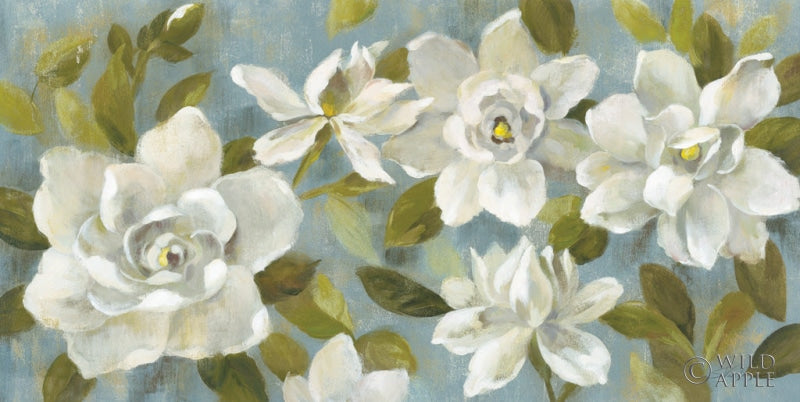 Reproduction of Gardenias on Slate Blue by Silvia Vassileva - Wall Decor Art