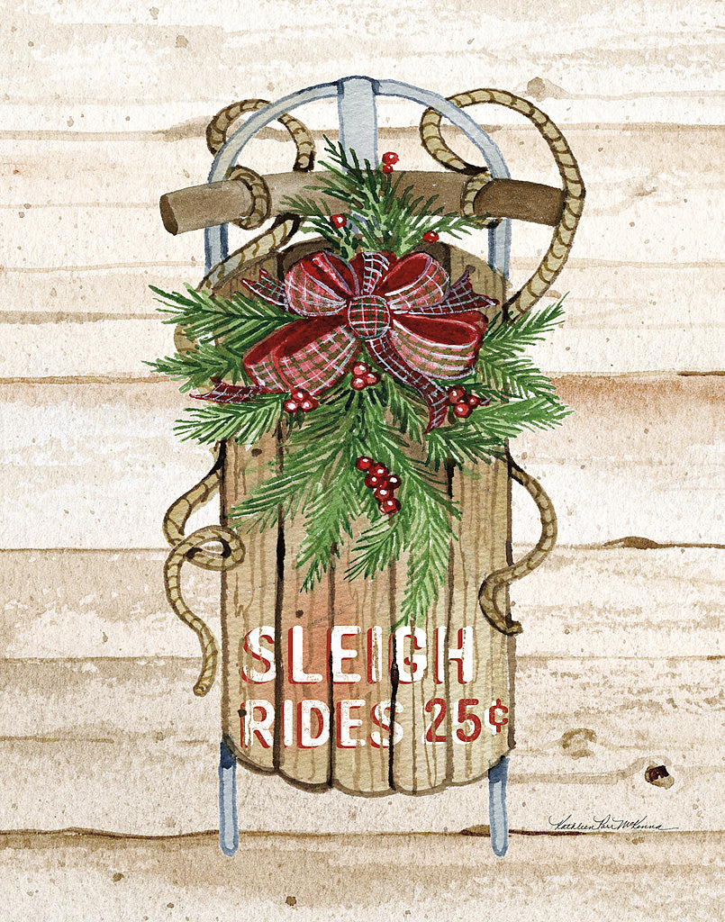 Reproduction of Holiday Sports II on Wood Sleigh Rides by Kathleen Parr McKenna - Wall Decor Art