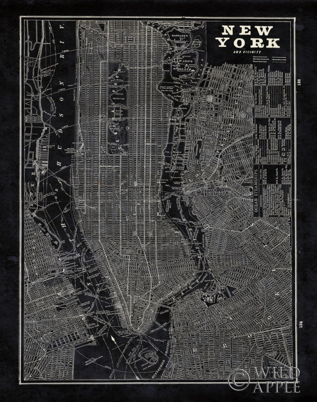 Reproduction of Blueprint Map New York by Sue Schlabach - Wall Decor Art
