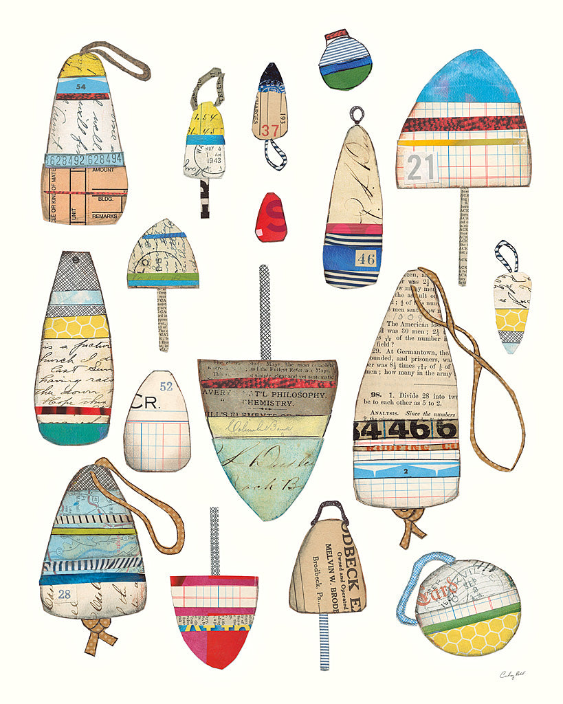 Reproduction of Lobster Buoys on White by Courtney Prahl - Wall Decor Art