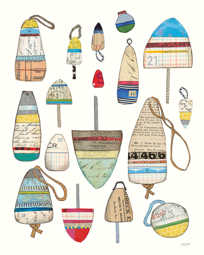 Reproduction of Lobster Buoys on White by Courtney Prahl - Wall Decor Art