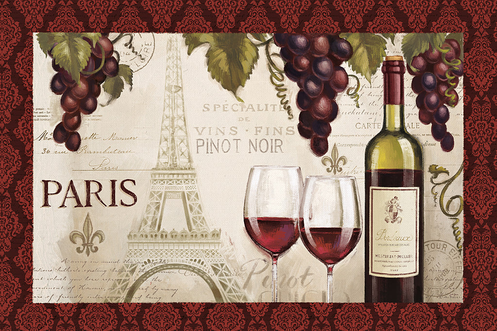 Reproduction of Wine in Paris I Damask Border by Janelle Penner - Wall Decor Art