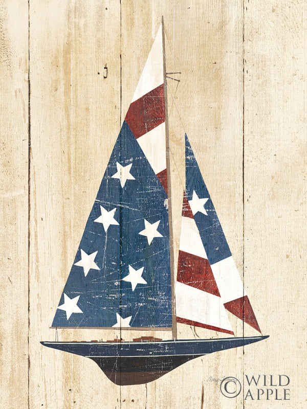 Reproduction of American Flag Sailboat by Avery Tillmon - Wall Decor Art