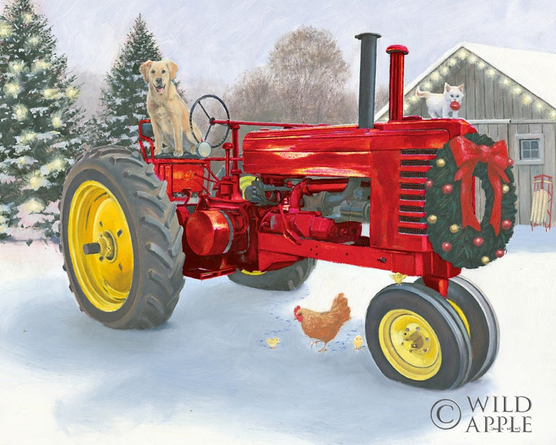 Reproduction of Christmas in the Heartland III Red Tractor by James Wiens - Wall Decor Art