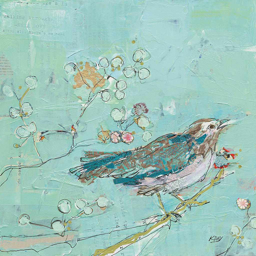 Reproduction of Birds of a Feather v2 with Teal by Kellie Day - Wall Decor Art