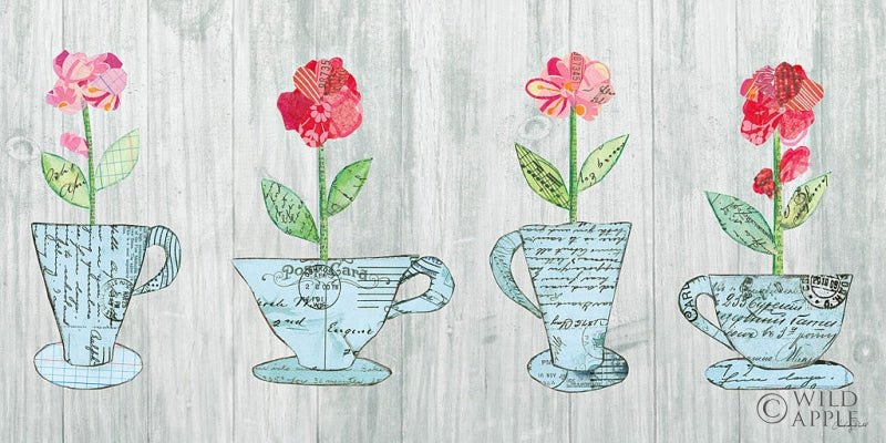 Reproduction of Teacup Floral V Shiplap by Courtney Prahl - Wall Decor Art